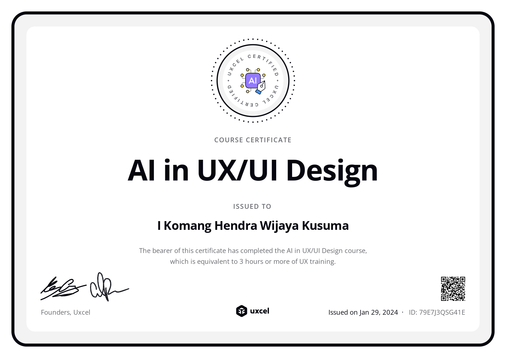 I Komang Hendra Wijaya Kusuma's certificate